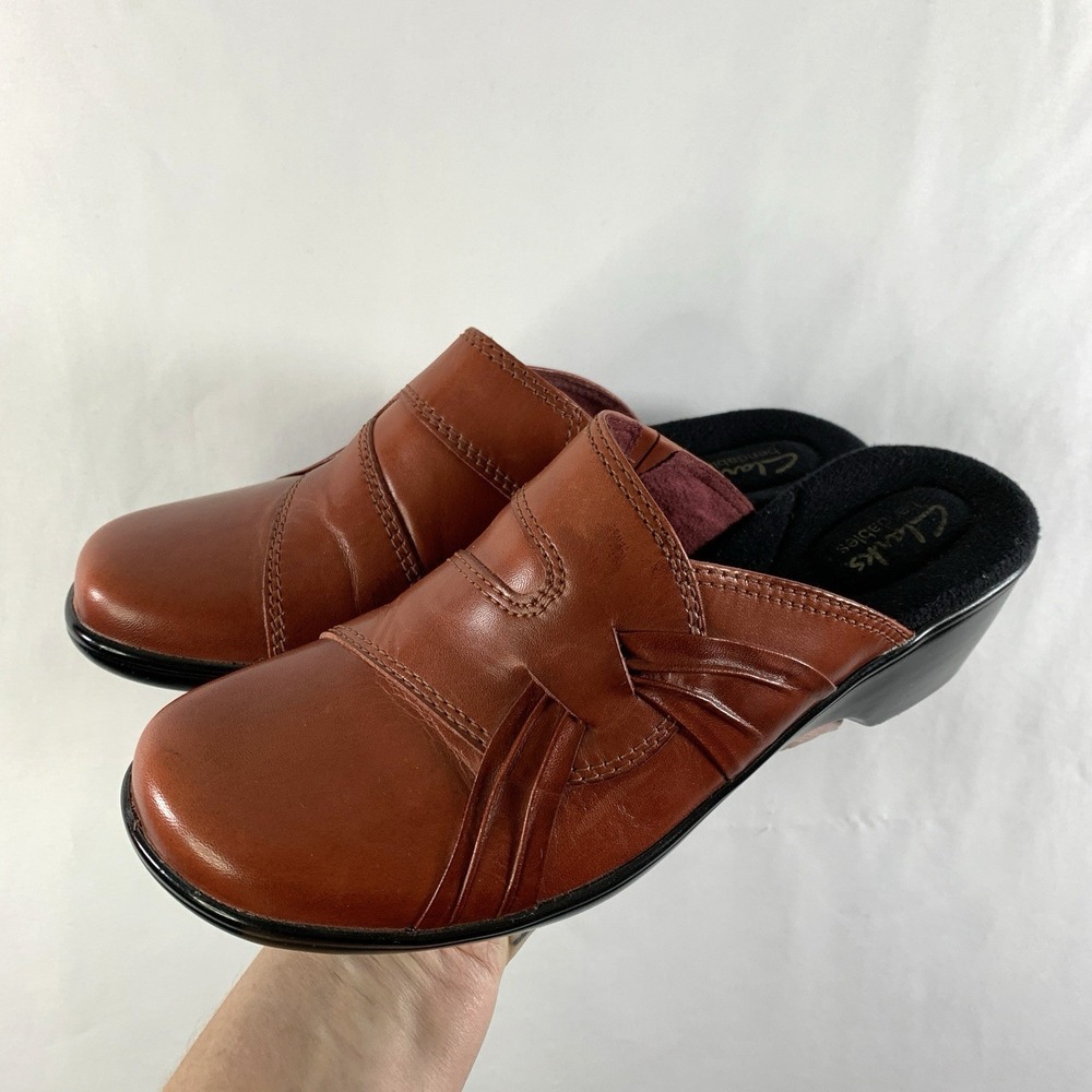 Clarks Womens Artsy Whimisgoth Leather Mules Clogs Sz 8.5 Boho Lagenlook Brazil